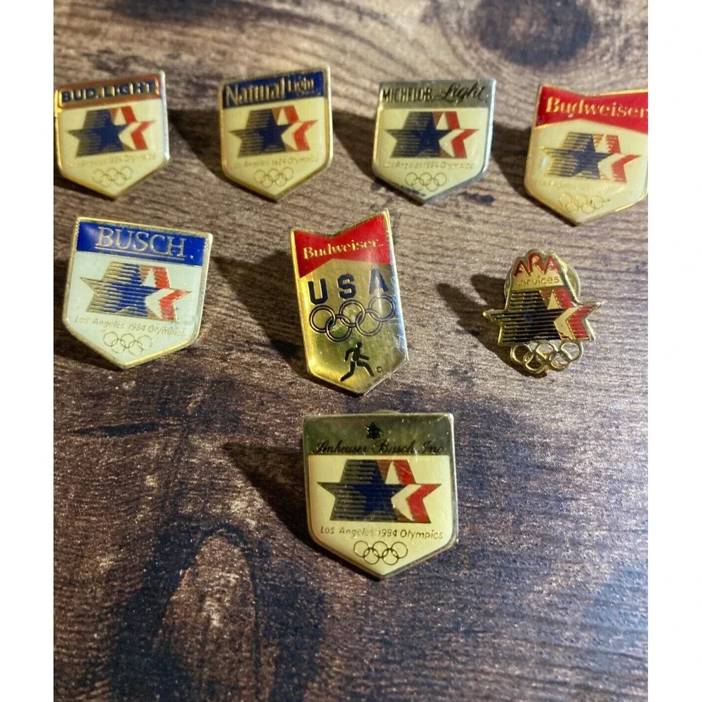 1984 LA OLYMPICS Vintage Anheuser Bush USA Lapel Hat Pins Lot Of 8 Collector